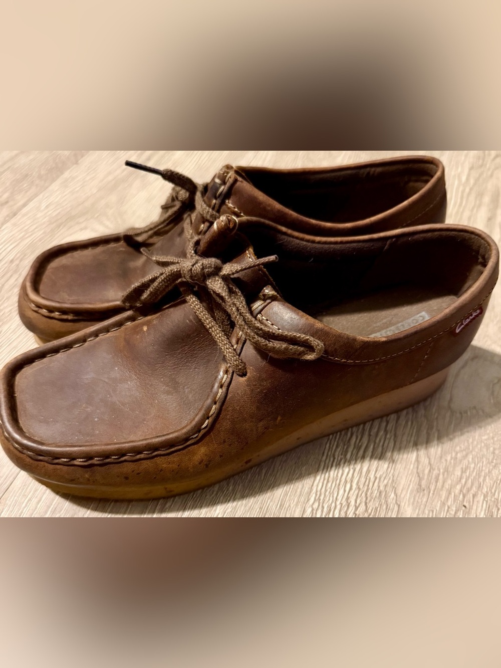 Clarks Leather Brown Wallabee Boots Shoes, Size 8.5